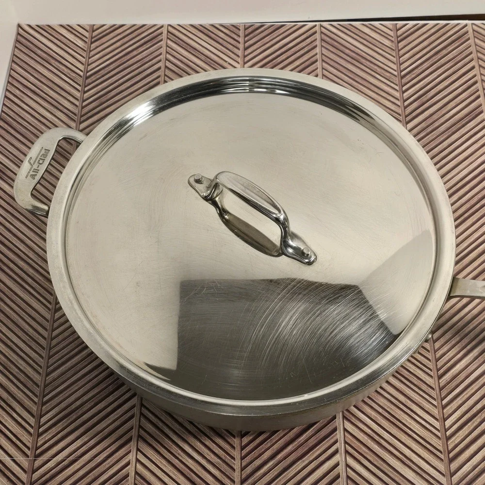 All-Clad Stainless Steel 12 Inch Saute Pan with Lid Helper Handle Silver